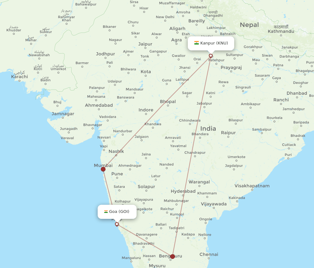 GOI-KNU flight routes