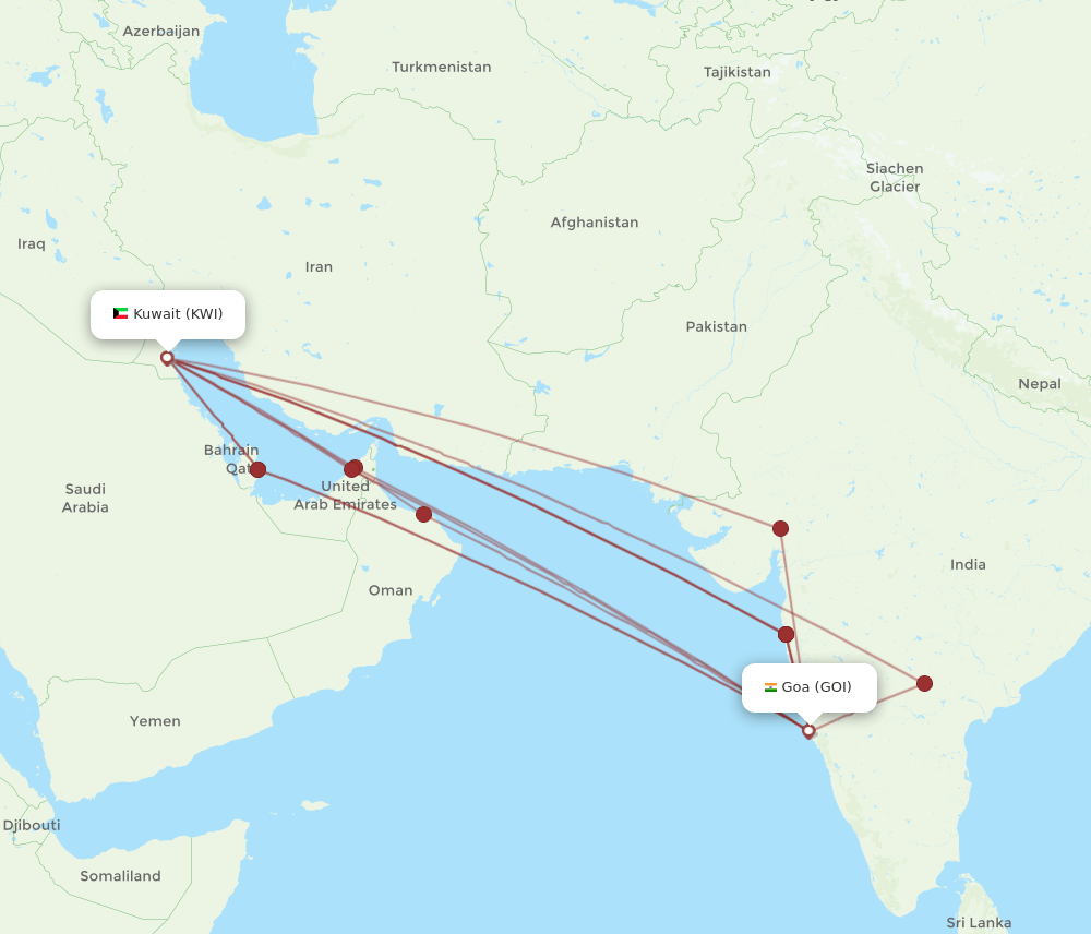 GOI-KWI flight routes