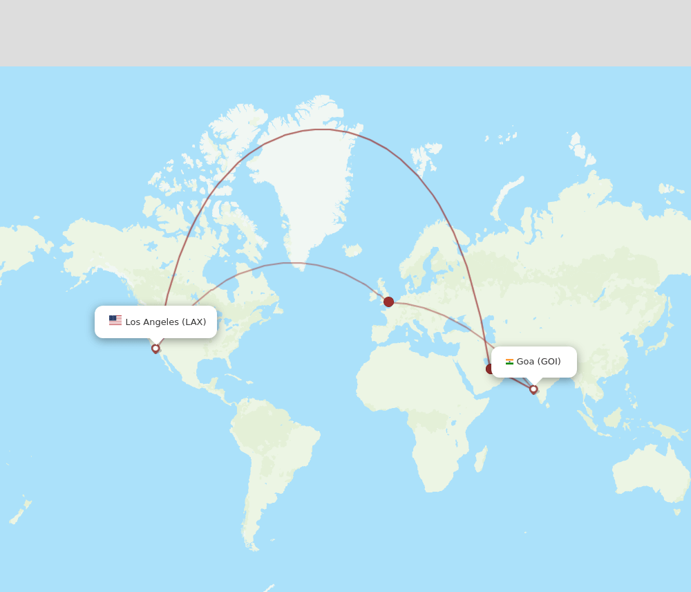 GOI to LAX flights and routes map