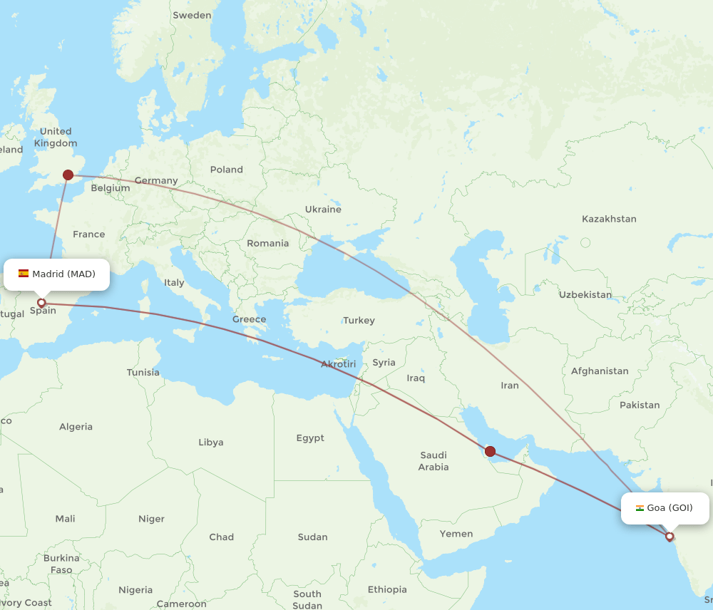 GOI-MAD flight routes