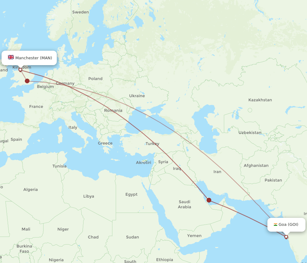 GOI to MAN flights and routes map