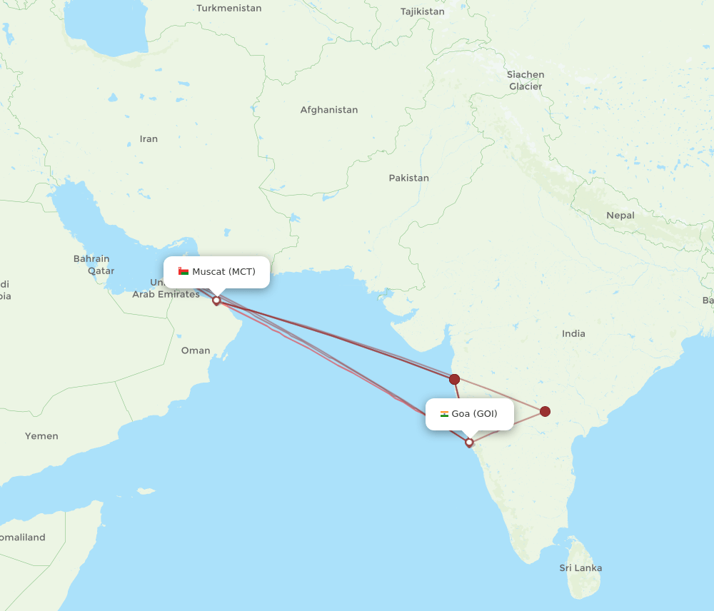 GOI to MCT flights and routes map