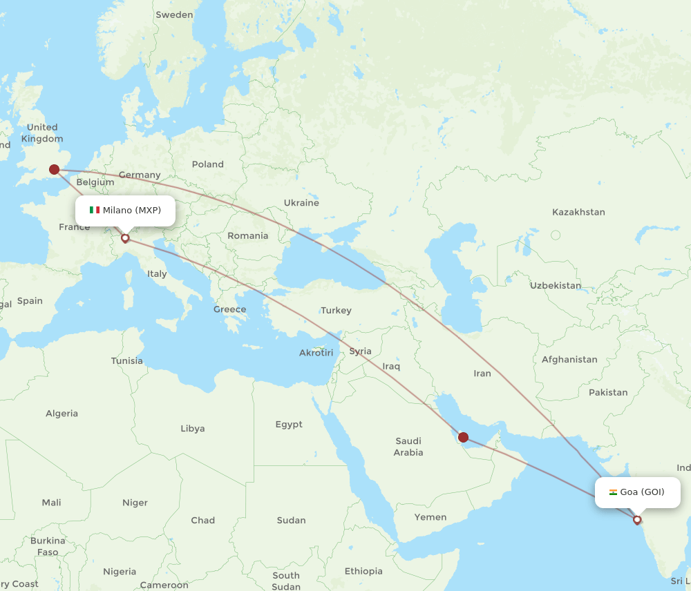 GOI-MXP flight routes