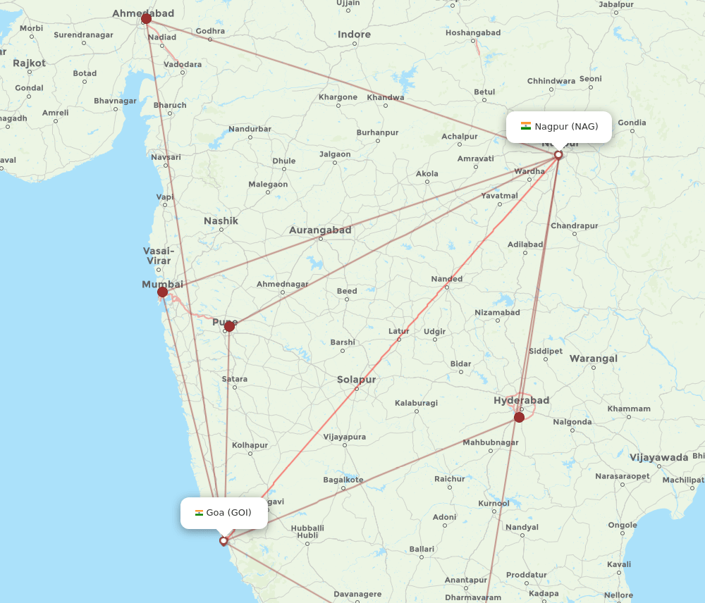 GOI to NAG flights and routes map