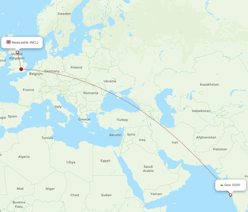 GOI-NCL flight routes