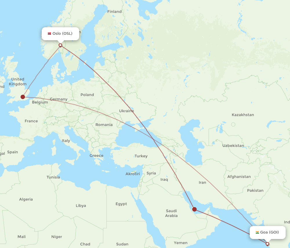 GOI to OSL flights and routes map