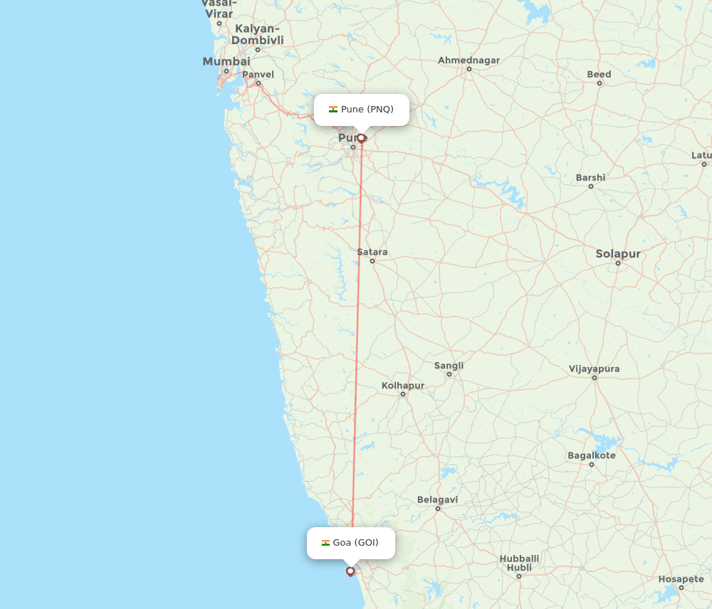 Goa - Pune route map and flight paths