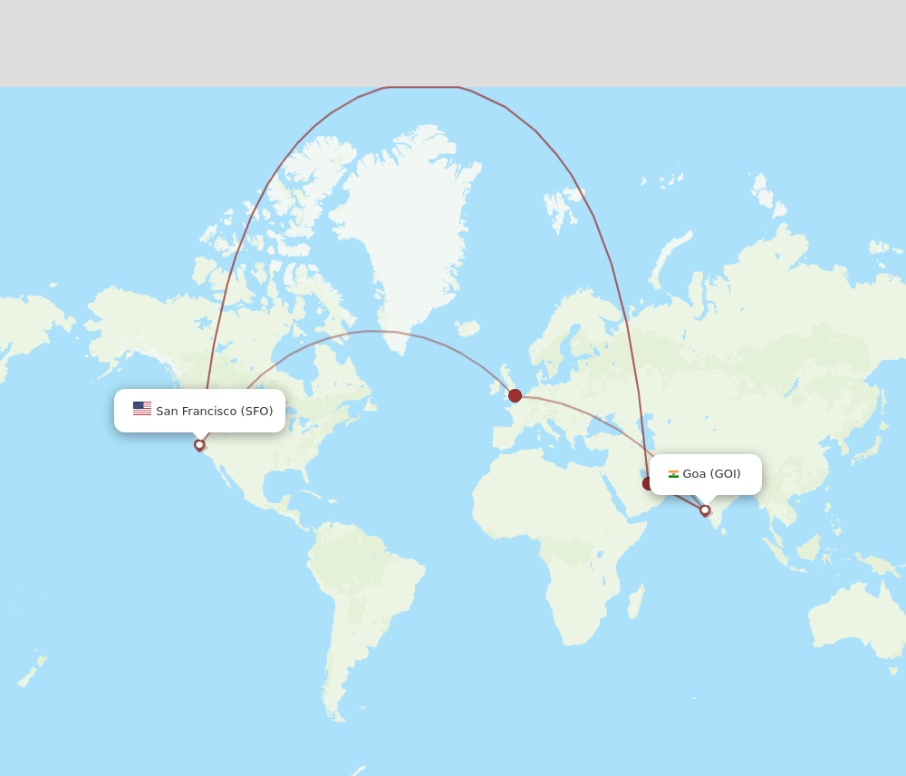 GOI to SFO flights and routes map