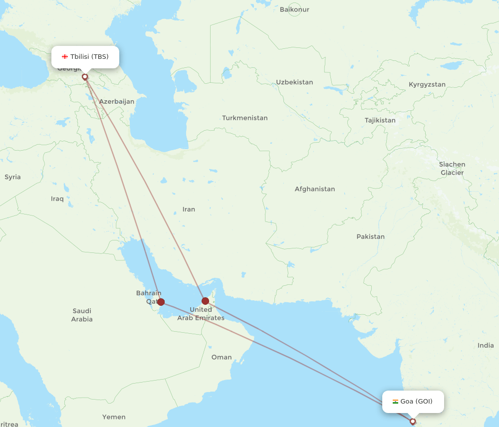 GOI-TBS flight routes