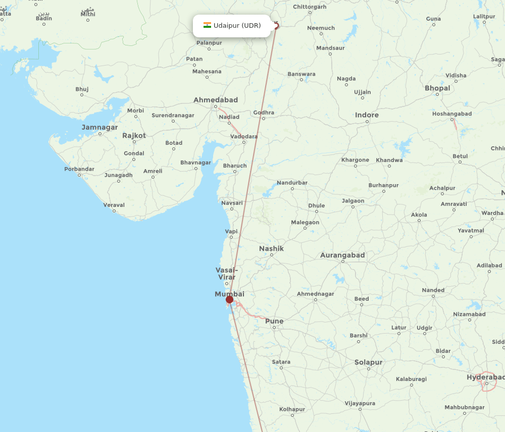 GOI-UDR flight routes