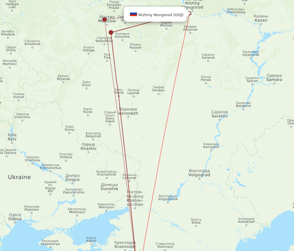 GOJ to AER flights and routes map