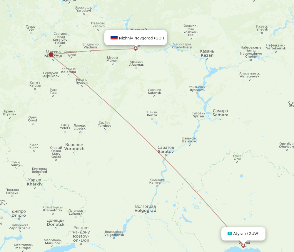 GOJ-GUW flight routes