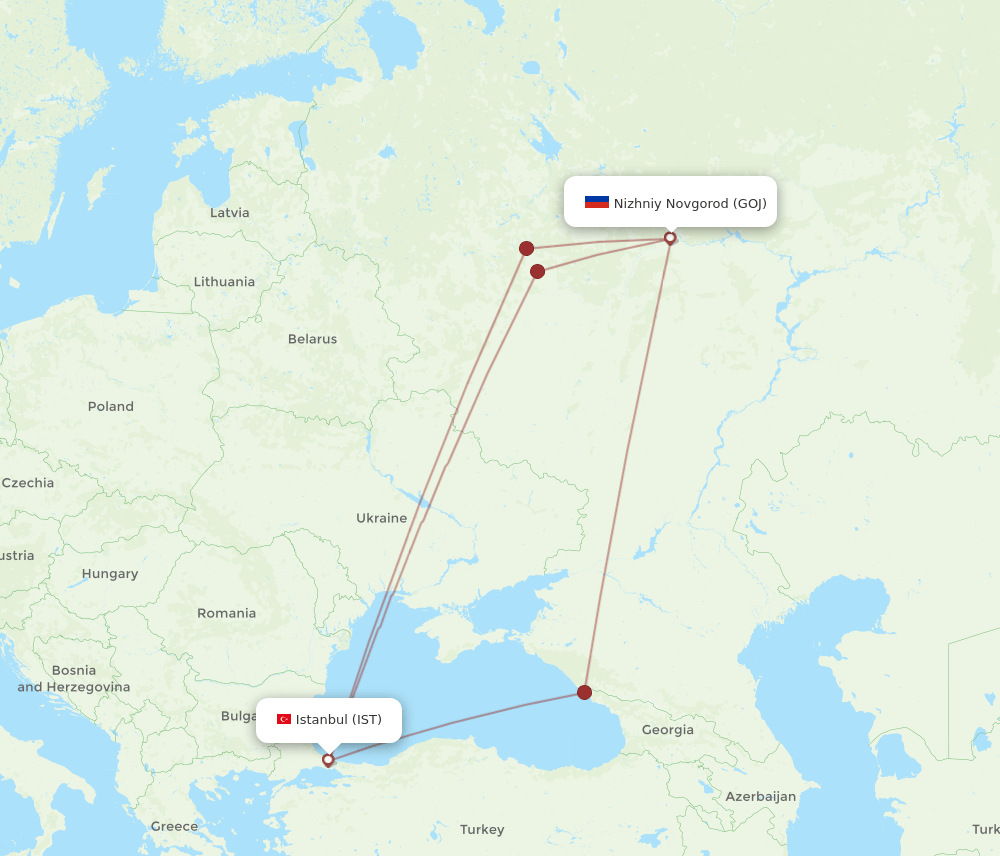 GOJ to IST flights and routes map