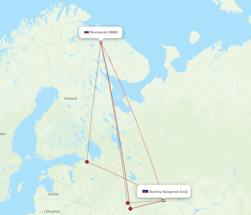 GOJ to MMK flights and routes map