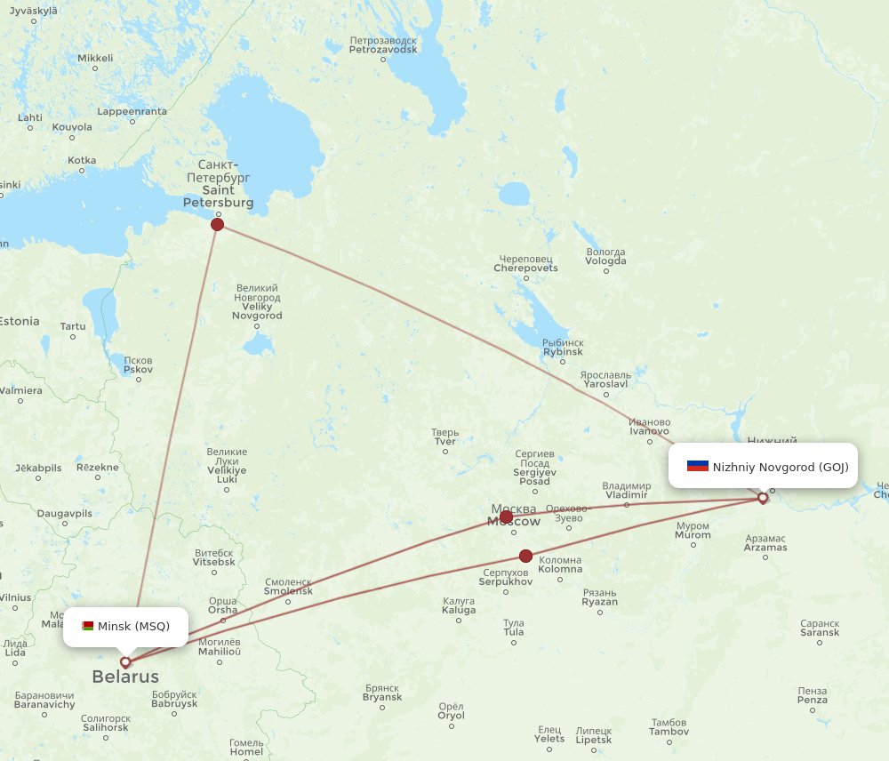 GOJ to MSQ flights and routes map