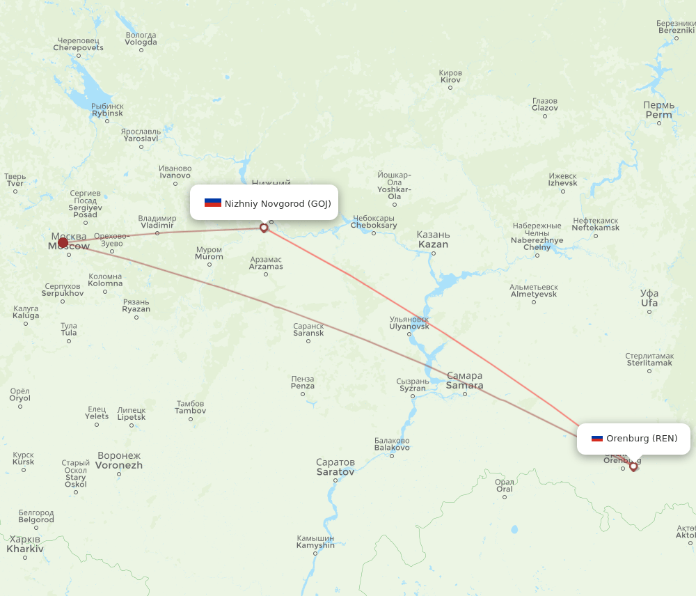 GOJ to REN flights and routes map