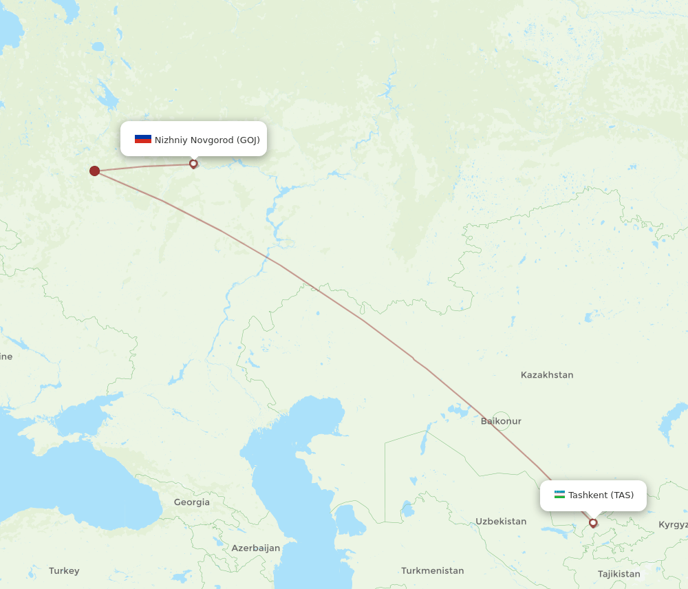 GOJ-TAS flight routes