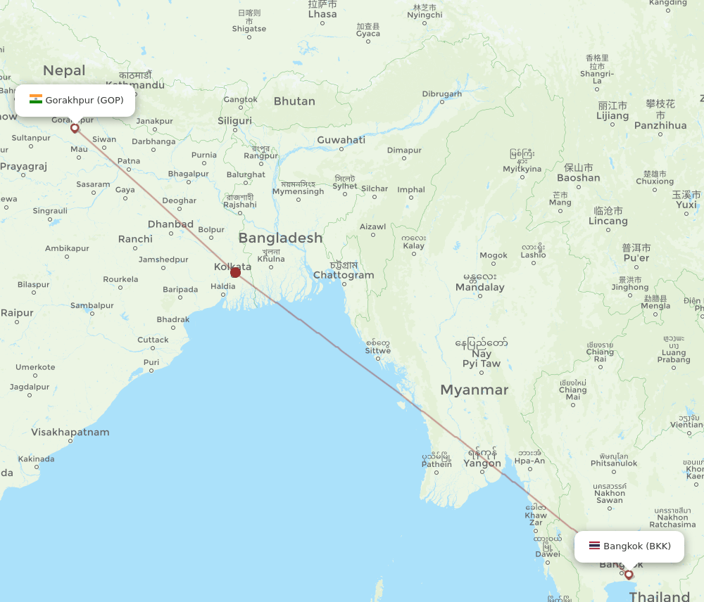 BKK to GOP flights and routes map