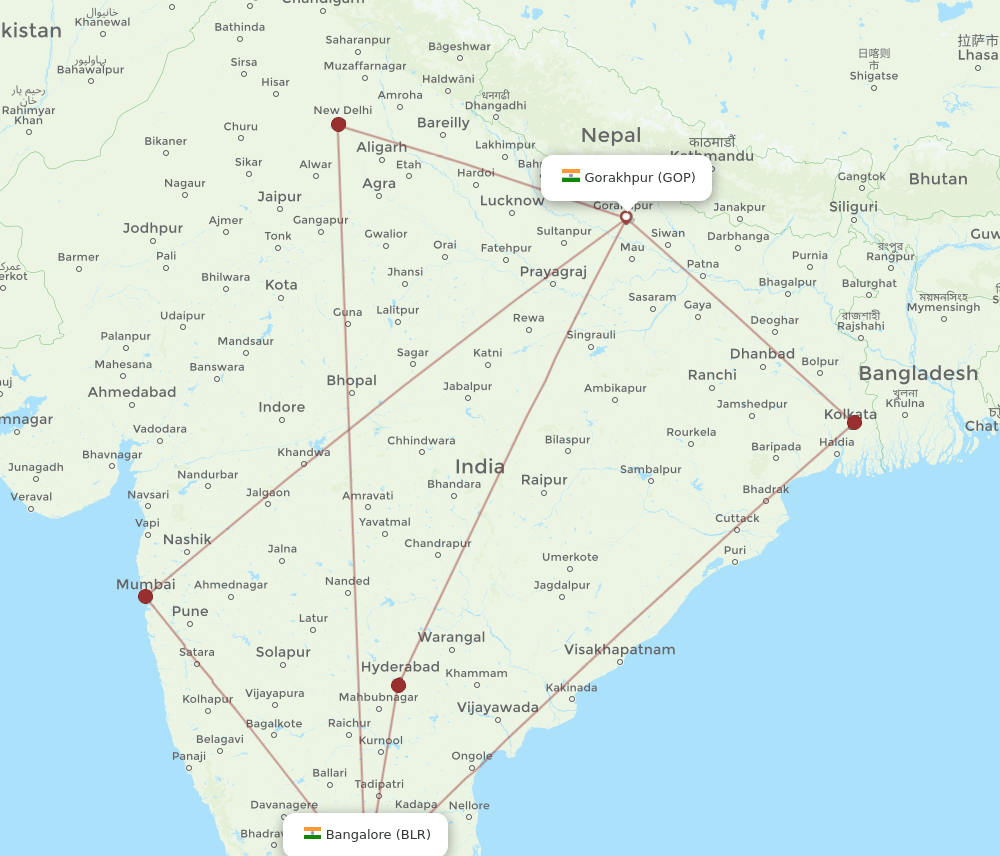 GOP to BLR flights and routes map