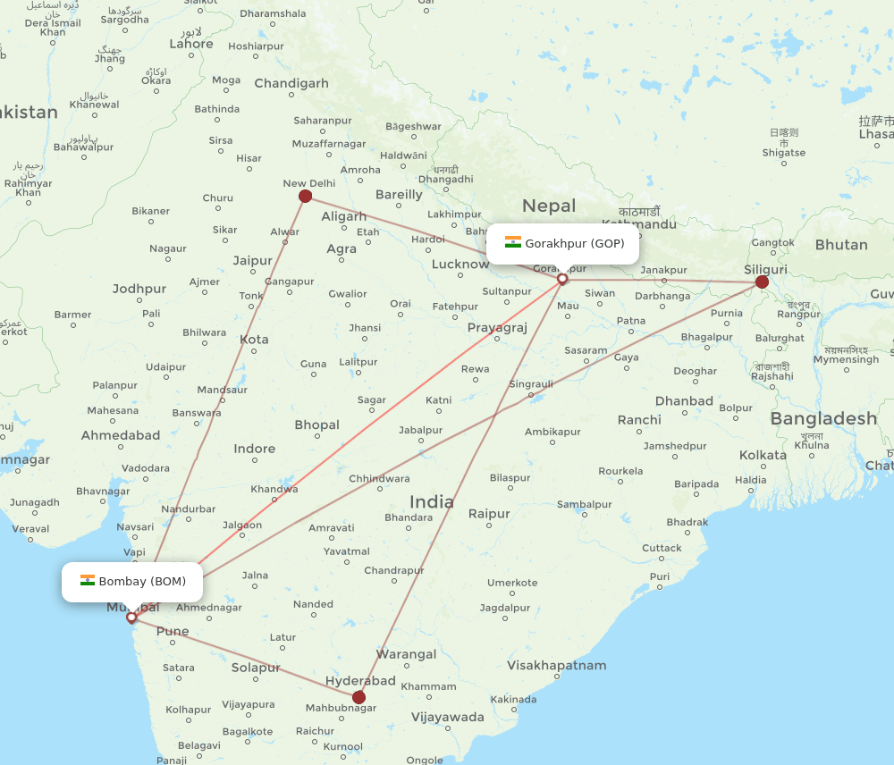 GOP-BOM flight routes