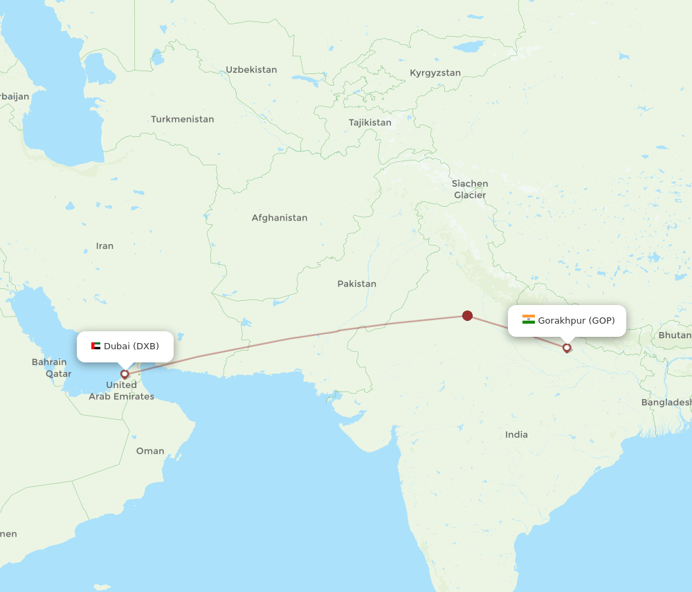 GOP-DXB flight routes