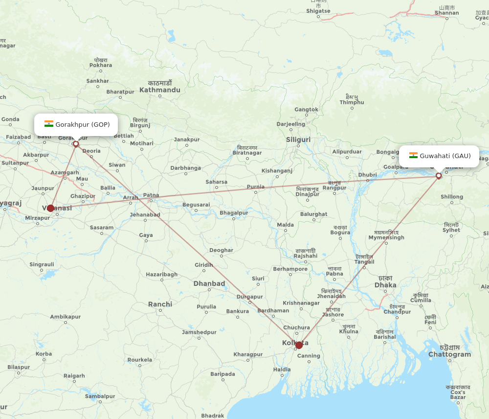 GOP-GAU flight routes