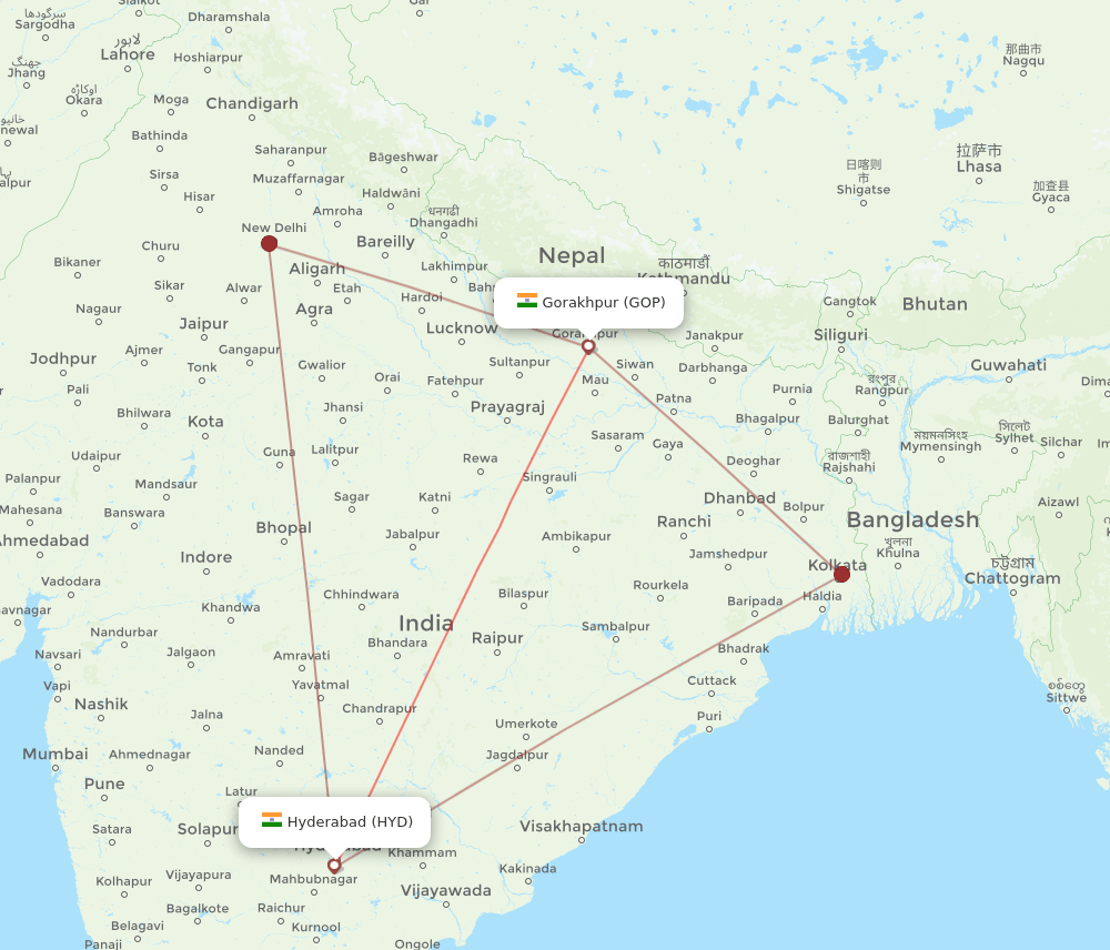 GOP-HYD flight routes