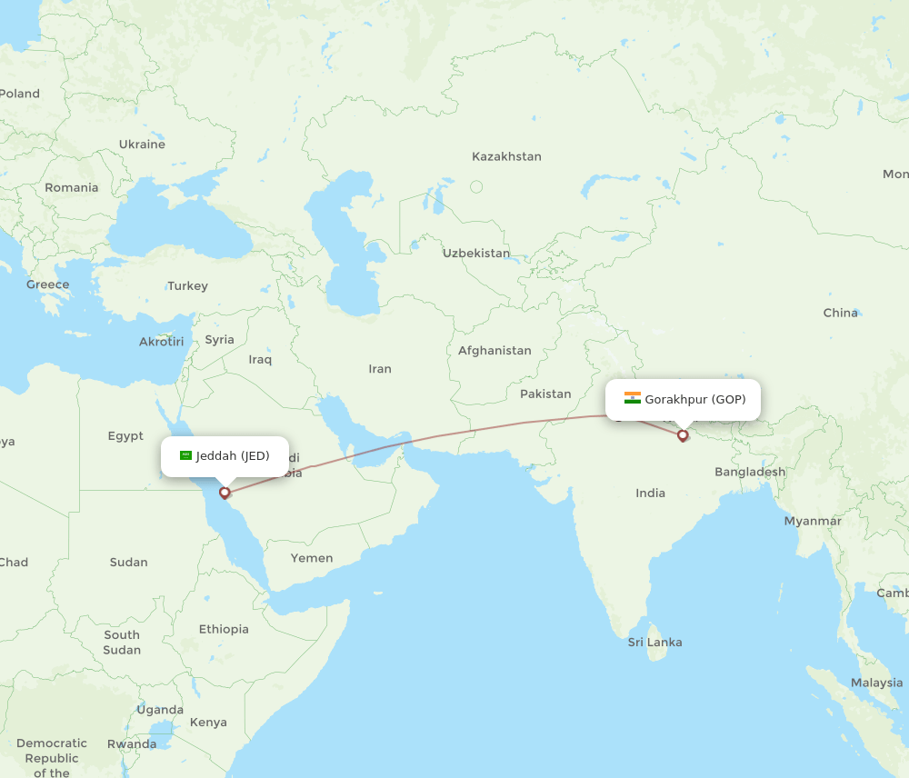 GOP to JED flights and routes map