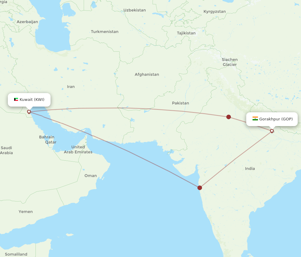 GOP-KWI flight routes