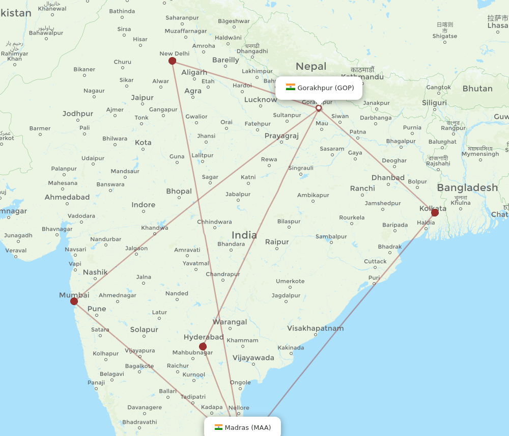 GOP-MAA flight routes