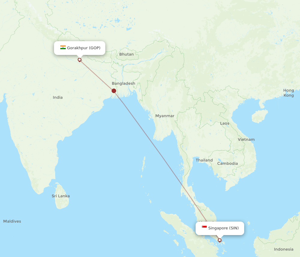 Singapore - Gorakhpur route map and flight paths