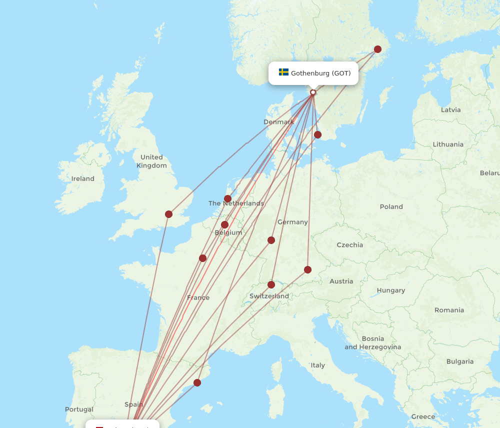 GOT to AGP flights and routes map