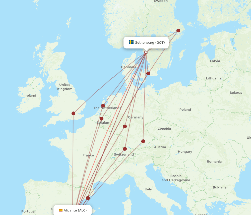 GOT to ALC flights and routes map