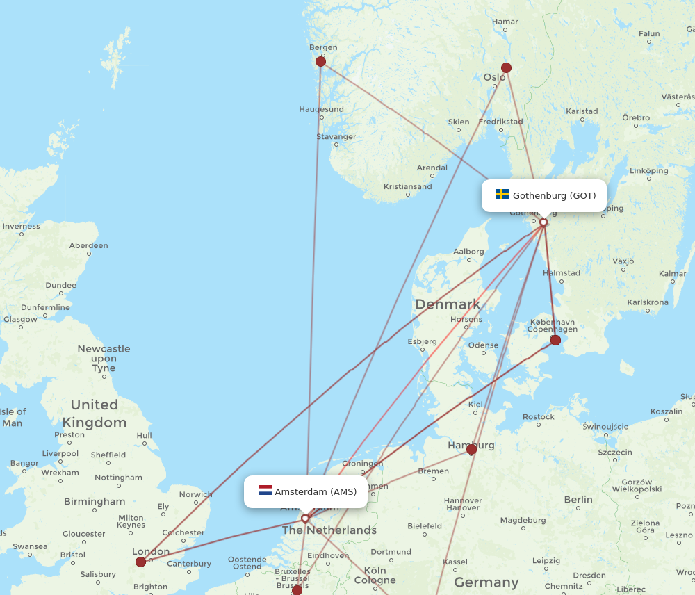 GOT to AMS flights and routes map