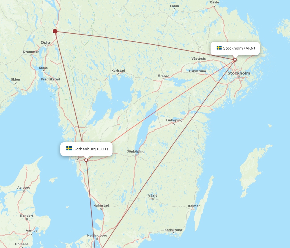 GOT to ARN flights and routes map