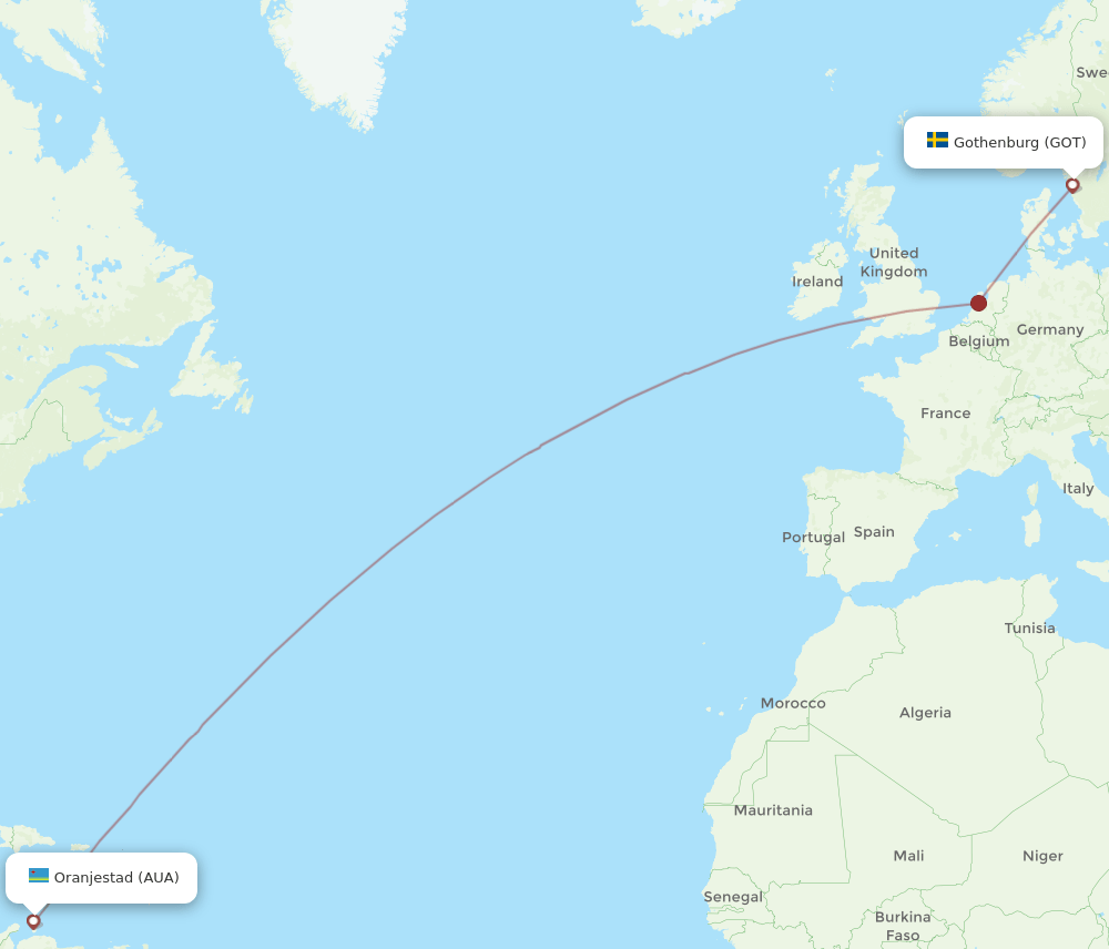 GOT-AUA flight routes