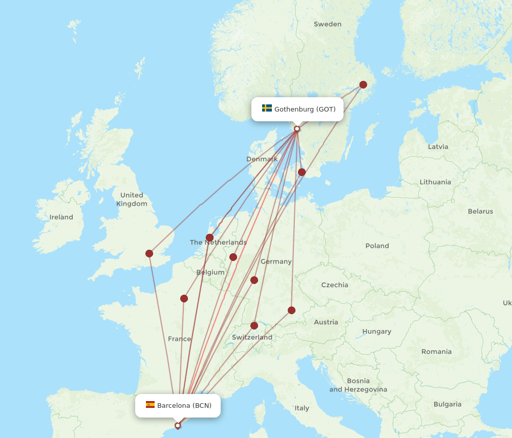 GOT-BCN flight routes
