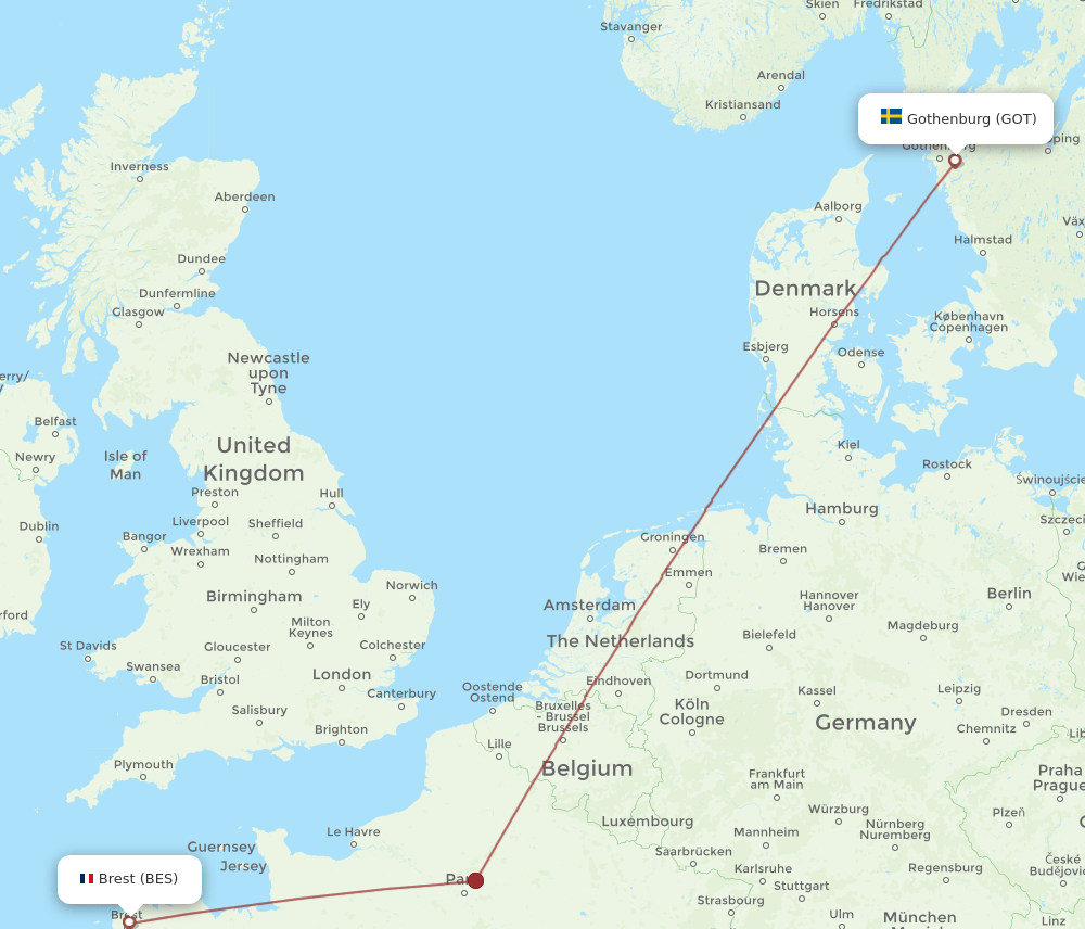 GOT to BES flights and routes map