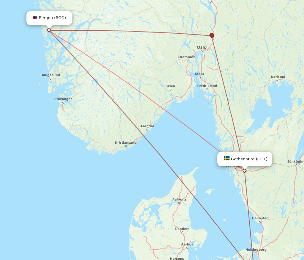 GOT to BGO flights and routes map