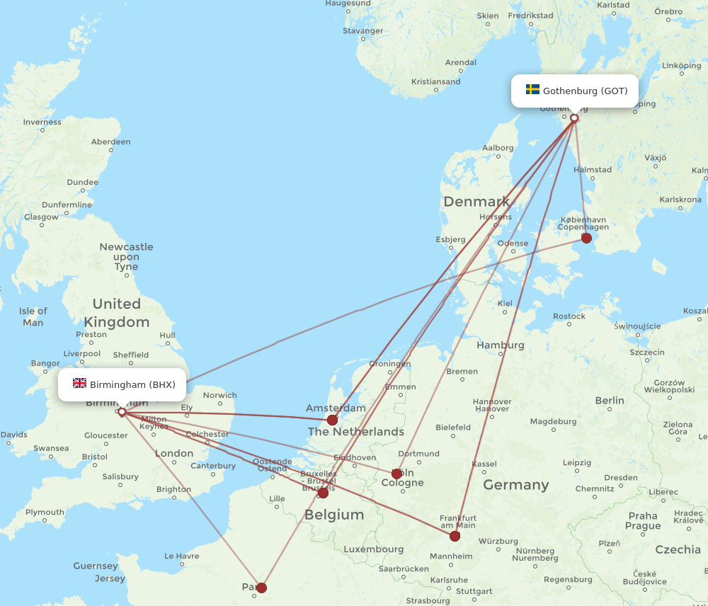 GOT-BHX flight routes