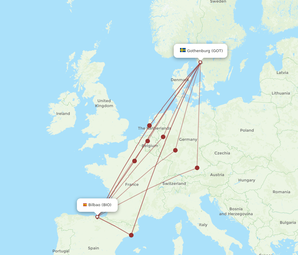 GOT to BIO flights and routes map