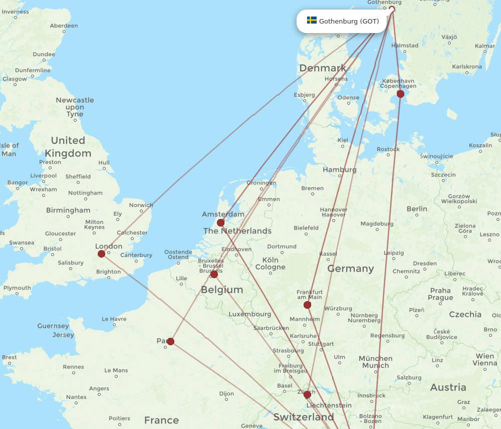 GOT to BLQ flights and routes map