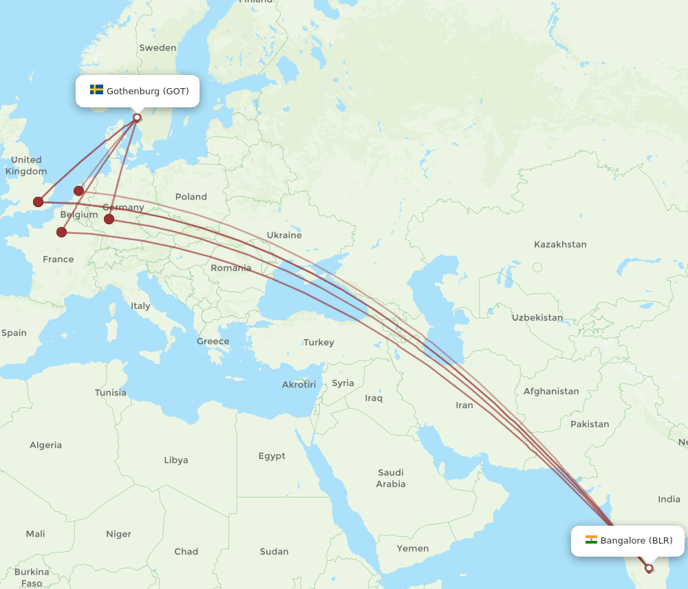 GOT-BLR flight routes
