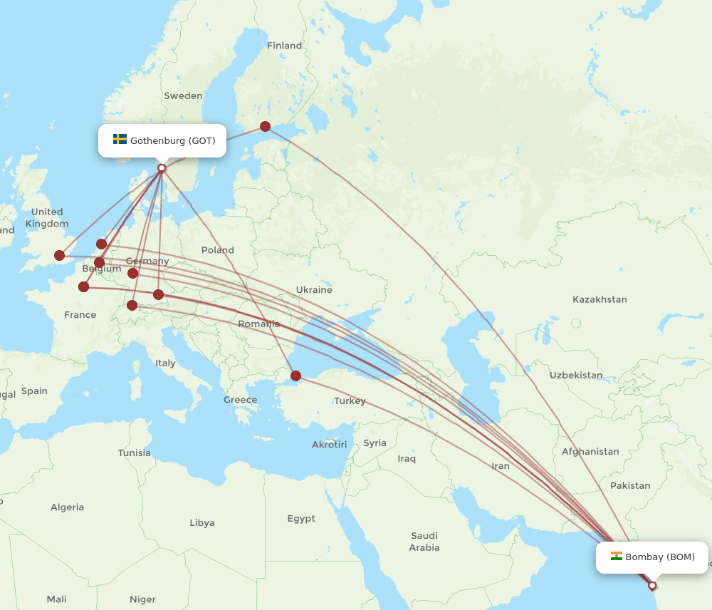 GOT-BOM flight routes