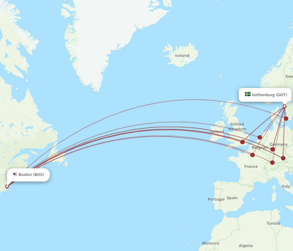 GOT-BOS flight routes