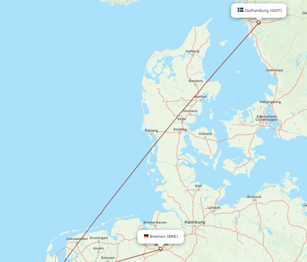 GOT to BRE flights and routes map