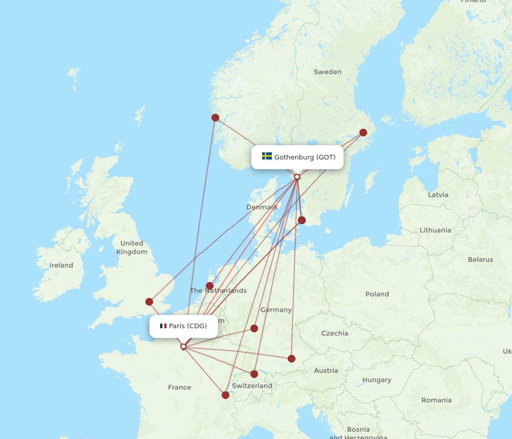 GOT to CDG flights and routes map