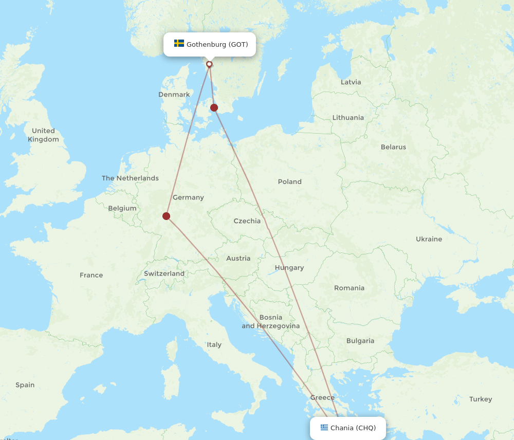 GOT to CHQ flights and routes map