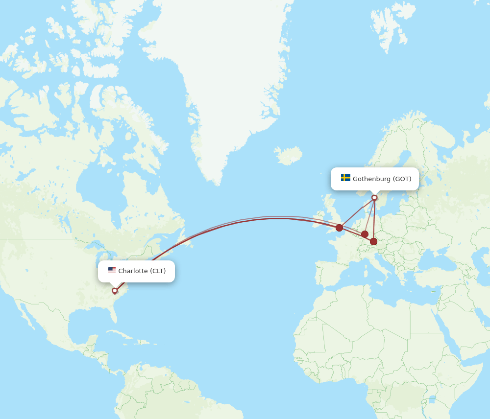 GOT to CLT flights and routes map