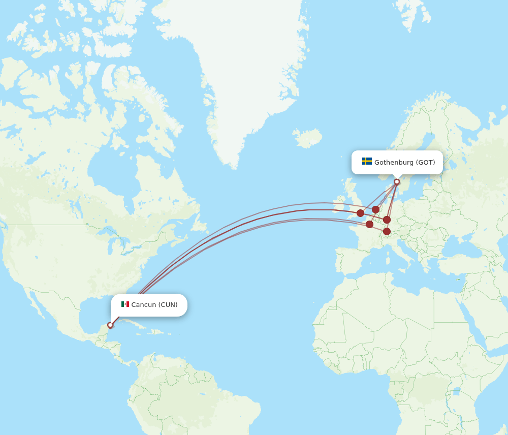 GOT to CUN flights and routes map